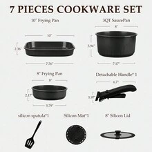 5pcs /7pcs/24 Pcs Pots And Pans Set Non Stick, Ceramic Cookware Set With Detachable Handles, Healthy Induction Cookware Oven RV Kitchen Set - Đen 7 chiếc - Xem 9