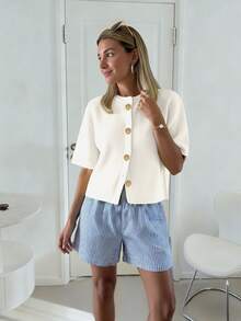 Áo khoác cardigan dệt kim mềm mại, dáng rộng, thời trang kiểu Pháp dành cho nữ, áo len dệt kim ngắn dáng rộng dành cho nữ, thích hợp cho mùa xuân/hè. - trắng - Xem 3