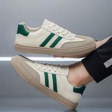 New Men's Breathable Casual Shoes, Lightweight Flat Canvas Casual Sneakers - White and green - View 3