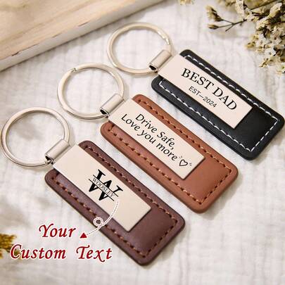 Stainless Steel And Leather Key Ring, Individually Engraved - Personalized Keychain Gifts For Men, Him, Dad, Boyfriend, Best Friend, Teacher, Husband, Groomsmen, Coworker | Christmas, Birthday, Father's Day, Anniversary, Thank You Gift Idea