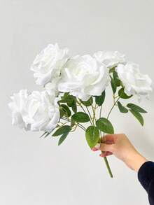 MEHELANY 7pcs White Artificial Rose Bouquet, 1 Bunch Realistic Rose Bouquet, Fake Silk Rose Flowers, Suitable For DIY Bridal Bouquet, Wreath, Wedding, Home, Indoor/Outdoor Garden Party Centerpiece, Tabletop Decor, Floral Decoration, DIY Crafts, Gift Wrapping, Valentine's Day, Mother's Day, Birthday Decoration - Multicolor - View 5