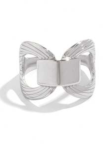 2枚/1枚女士粗款几何18k镀金不锈钢戒指，厚实叠戴戒指，简约时尚饰品 - 彩色 - 查看 9