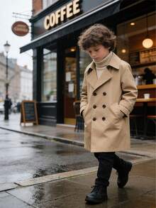 Boys' Autumn/Winter Windbreaker, Long Jacket, British Style, Toddler & Big Kid Outerwear - Khaki - View 5