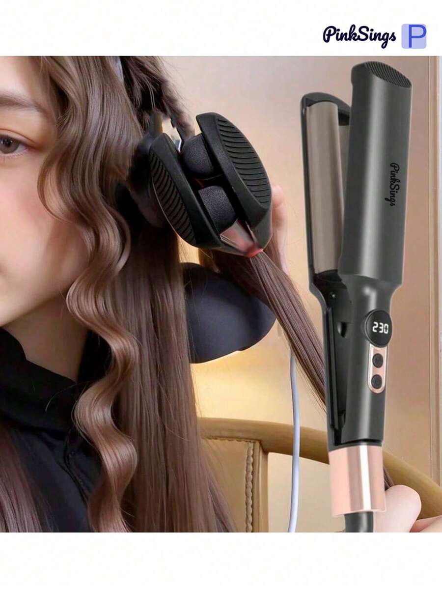 PinkSings Waver 卷发棒，带液晶显示屏，20mm 离子陶瓷双管卷发器，5 档可调温度，防烫伤，快速加热，打造宽大深波浪卷发
