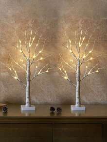 1pc 24-LED White Birch Tree Shaped Decorative Tree, Home Decor, Suitable For Indoor, Tabletop, Centerpiece, Fireplace Mantel, Party, Dining Table Decor, Gift [No Battery Included]