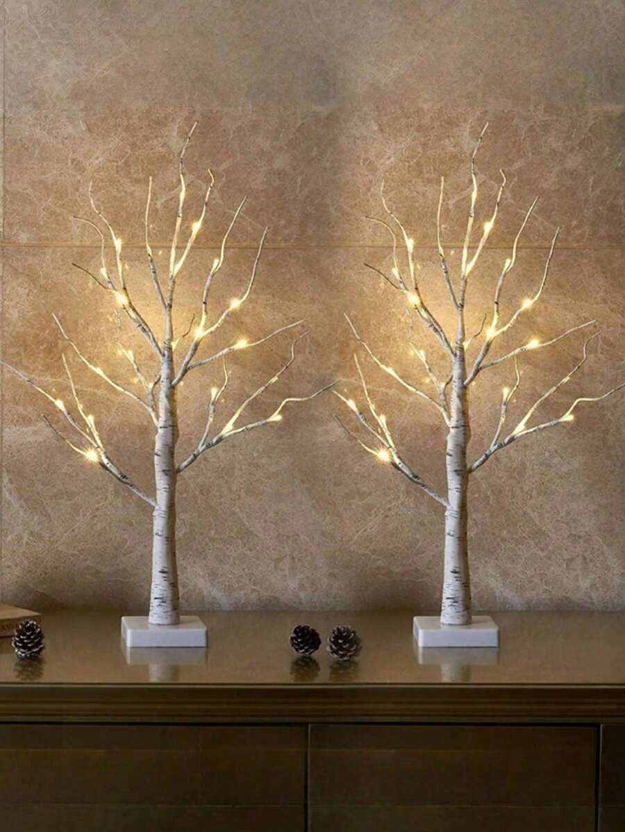 1pc 24-LED White Birch Tree Shaped Decorative Tree, Home Decor, Suitable For Indoor, Tabletop, Centerpiece, Fireplace Mantel, Party, Dining Table Decor, Gift [No Battery Included]