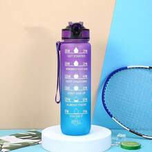 1000ml/33.8oz Gradient Color Plastic Outdoor Sports Water Bottle, Matte Finish With Strap, Time Scale, Convenient Straw, Suitable For Men And Women - Multicolor - View 13