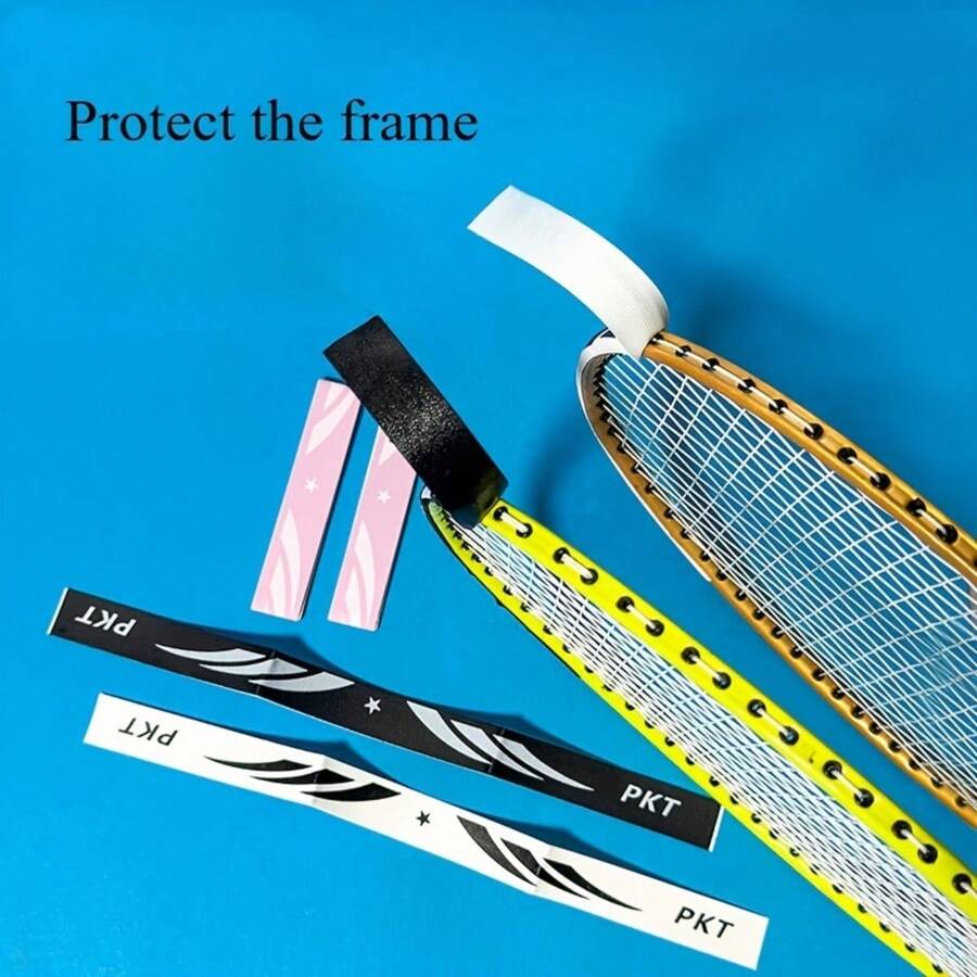 2 piezas Protectores de cabezal de raqueta de bádminton, cinta de protección de raqueta, ultraligera y resistente al desgaste, antidesprendimiento, pegatinas antirrotura de cuerdas para el marco de la raqueta - Multicolor - Ver 1