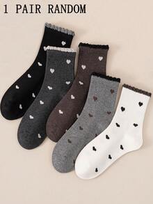 1/5 Pairs Women Ruffle Heart Pattern Mid-Calf Socks, Comfortable Breathable Casual Street Style Design, Suitable For All Seasons, Great Gift For Holidays - Multicolor - View 6