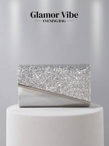 Lightweight, Business Casual Rhinestone Decor Bucket Bag Mini Drawstring Design, Clear Bag Faux Pearl Bag Evening Bag, Dinner Bag Glamorous, Elegant, Exquisite, Quiet Luxury Rhinestone For Party Girl, Woman Wedding Items, Perfectly Matching With Graduation Dress, Prom Dresses, Perfectly Matching With Bridal Party, Best Choice Elegant Bag For Bridal Shower - Silver - View 2