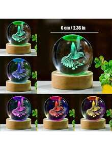 1个3D立体墨西哥钝口螈激光雕刻水晶球灯，多色夜灯，创意生日礼物，送给女友、同学、妻子，玻璃球家居装饰，适用于客厅和卧室 - 彩色 - 查看 7