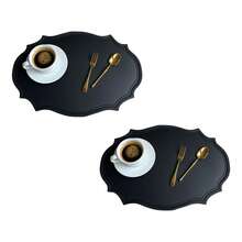 黑色人造革餐垫套装，2 件装，厨房餐垫，可水洗，耐用，防滑隔热，适合家居厨房装饰 - 彩色 - 查看 14