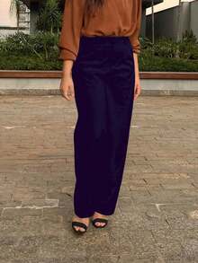 's Tailored Trousers, High-Waisted, Wide-Legged, With Pockets. - Navy Blue - View 3