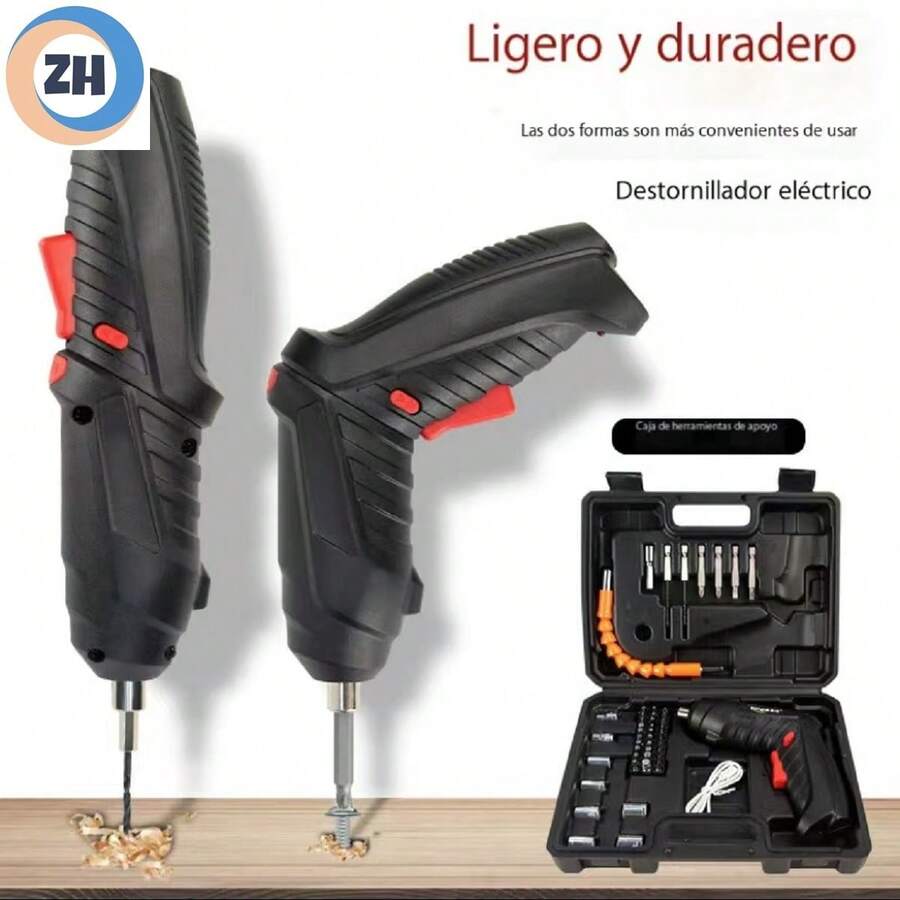 Juego de Herramientas Domésticas Recargables con Destornillador Eléctrico Multifuncional Ligero y Duradero Incluye Accesorios Adicionales - Multicolor - Ver 1