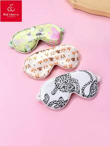 1个柔软亲肤的数码印花动物图案睡眠眼罩，采用聚酯纤维材质，适合女性睡眠时佩戴 - 彩色 - 查看 1