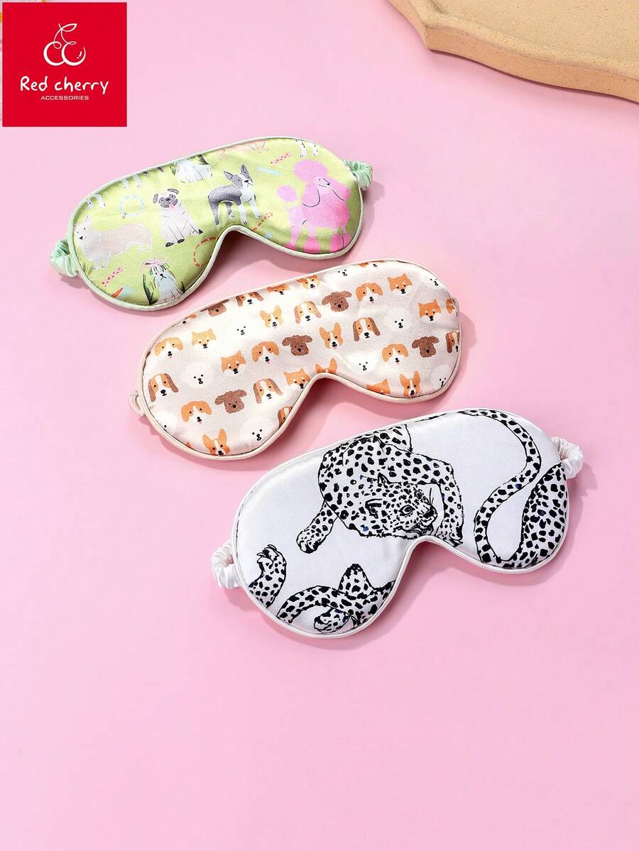 1个柔软亲肤的数码印花动物图案睡眠眼罩，采用聚酯纤维材质，适合女性睡眠时佩戴 - 彩色 - 查看 1