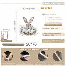 1PC Canvas Wall Art_Nursery Decor Printed Rabbit Burrow Motif, Watercolour Easter Art, Rabbits With Flowers, Spring Blossoms, Farm Animals, Easter Egg Design, Rabbit Garland - Framed Nursery Wall Art Perfectly Suited For Children's Room Decor, Playroom Decor Children's Room Decor Nursery Decor Daycare Decor Girls' Bedroom Girls' Room Decor Children's Room Decor Boys' Bedroom Boys' Room Decor Girls' Bedroom Decor