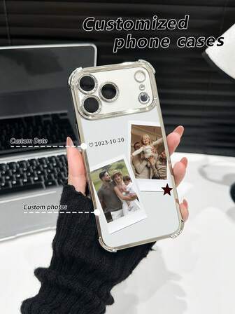 1 carcasă de telefon personalizată cu 2 fotografii și data aniversării cuplului, transparentă TPU electrolizată, anti-cădere în 4 colțuri, compatibilă cu 17 Pro Max/16 Pro Max/15 Pro/14 Plus/13/12/11/XR/XS MAX și S25 Ultra/S24 Ultra/S23 Ultra/S22 Ultra/S21 Ultra/S21 Plus/S21 FE/S20 FE, nouă, la modă, colorată, drăguță, distractivă, minimalistă, personalizată kawaii, unică, cadou ideal pentru iubit, prietenă.