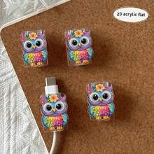 2/4/8pcs Cartoon Puppy & Owl Pattern Cable Protector, Cute & Fashionable Saver, Acrylic Material, Protect Charging Head, Earphone, Phone Cables From Breaking, Extend Data Cable Lifespan, Compatible With Android Type-C/Apple 20W Fast Charging Cable - Multicolor - View 9