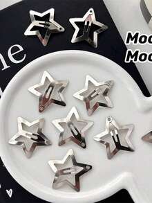 Y2K 复古星形发夹，10/20 个装银色五角星发卡，可爱 90 年代复古金属发夹，仙气十足的日常派对发饰，爪夹，发卡 - 銀色 - 查看 2