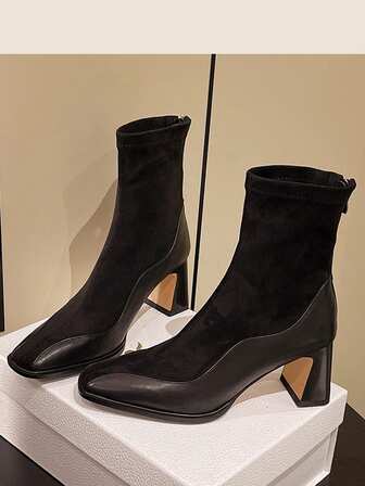 Women's French Versatile Ankle Boots, New Autumn/Winter Chunky Heel Zipper Back Fashion Short Boots, Size Runs Large, Suggest Ordering One Size Down