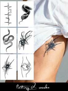 STARTTOOS 6pcs/2pcs Semi Permanent Men's Tattoo Stickers, Temporary Fake Tattoo Stickers With Dark Gothic Style Snake And Spider Patterns, Suitable For DIY Carnival, Valentine's Day, Party Gifts, Body Decoration For 1-2 Weeks, Non Fading, Non Reflective, Waterproof And Realistic Tattoo Stickers For Wrists, Ankles, Shoulders, Necks, Collarbones - Halloween - View 12