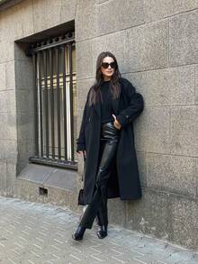 Manteau ample, doux et tricoté pour l'automne/hiver pour femmes, polyvalent, décontracté et élégant, noir - Noir - Voir 6