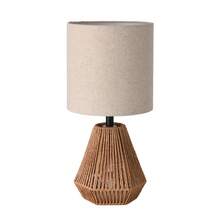 KUNJOULAM Rattan Table Lamp, Small Nightstand Lamp With Linen Fabric Lampshade, Desk Lamp For Living Room Home Office - 美規A型插(110-127V) - 查看 9