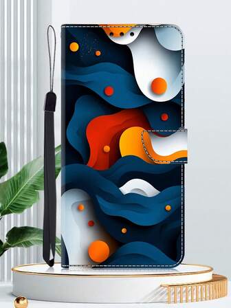 GLANDOTU Funda de teléfono de cuero PU con arte fluido 3D, diseño plegable doble con ranuras para tarjetas y orificio para cordón, compatible con múltiples marcas y modelos de teléfonos móviles