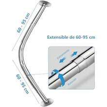 Barra de Baño para Cortina, Barra de Cortina de Ducha Extensible de 60-95 cm en Forma de L de Acero Inoxidable, Tubo para Cortina de Baño de Esquina, Plateada(Plateado) - Multicolor - Ver 4