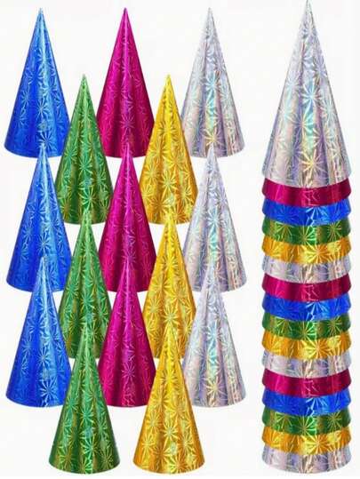 12 Pieces Of Shiny Gold Foil Birthday Party Hats, Colorful Paper Cone Hats, Suitable For Young People And Adults Of Different Ages, For Birthday Parties, Weddings, And Daily Festive Decoration Hats