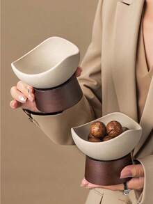 1 Set Ceramic Wooden Tray, Asymmetrical Ceramic Bowl, Rough Ceramic Plate, Nut Bowl, Snack Tray, Date Plate, Suitable For Home Use, Entertaining Guests, Restaurants And Gatherings