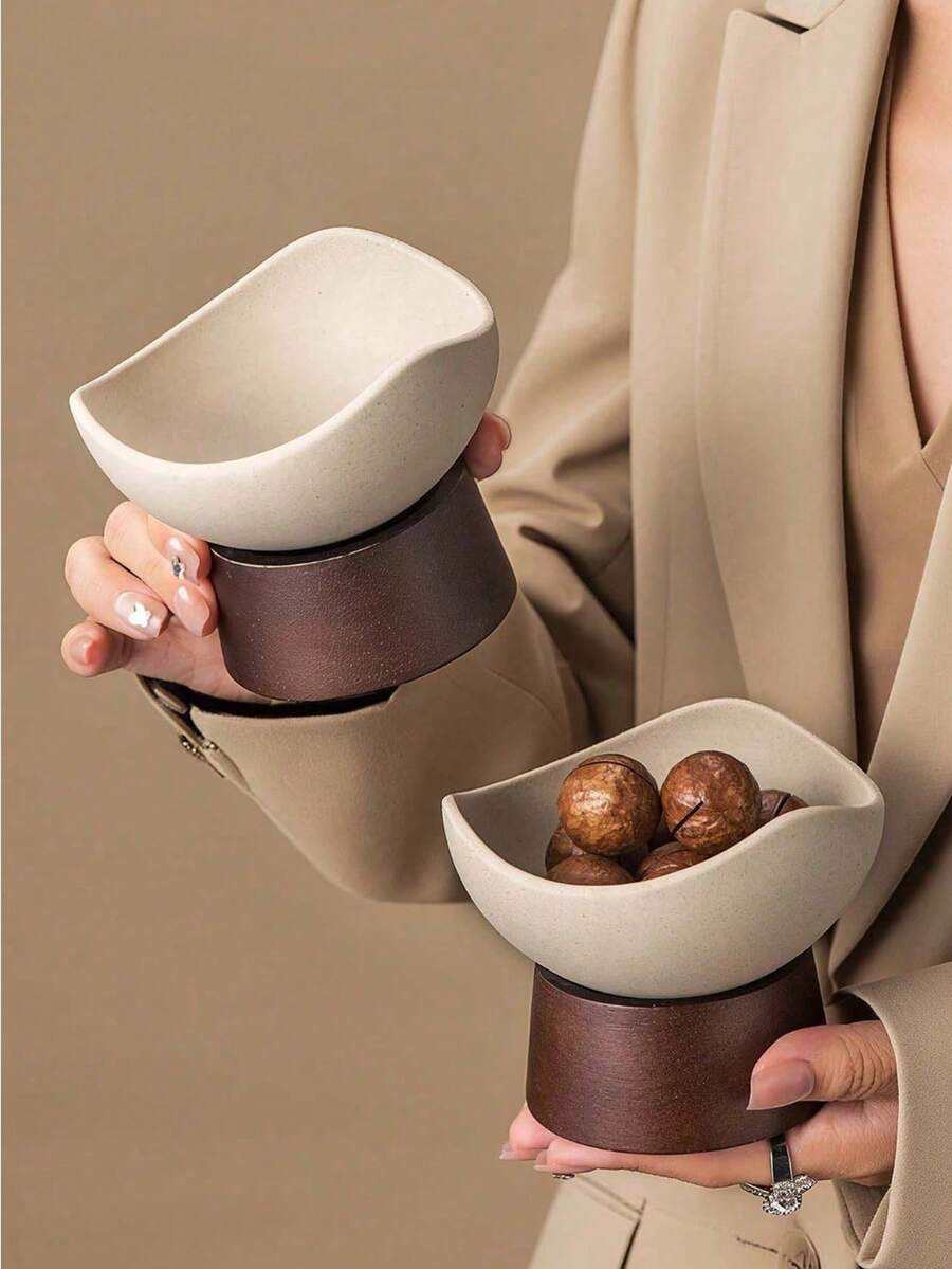 1 Set Ceramic Wooden Tray, Asymmetrical Ceramic Bowl, Rough Ceramic Plate, Nut Bowl, Snack Tray, Date Plate, Suitable For Home Use, Entertaining Guests, Restaurants And Gatherings