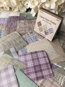 50PCS/1Book Coarse Linen Texture Paper Set - Vintage Plaid Fabric Pattern Background Material Paper Sticker For Scrapbooking Journal Collage - Multicolor - View 2