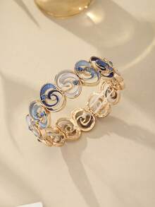 Cring Coco 1pc Fashionable Bohemian Enamel Blue Rose Elastic Bracelet, Suitable For Women, Valentine's Day, Gala, Party, Music Festival, Birthday Jewelry Accessory Gift - Flowers - View 10