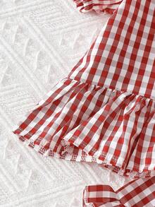 2pcs Baby Girls' 3D Bow Striped Top And Ruffle Shorts Set, Casual Cute Outfit Suitable For Outdoor Play, Sweet & Cool Style - Red - View 4