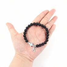 1pc New Silver Color Stainless Steel Initial Cross Matte Stone Beaded Bracelet For Men - Multicolor - View 5