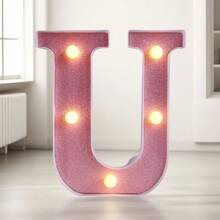 1个LED发光字母/数字灯，粉色发光字母，电池供电闪烁字母灯，适用于派对、求婚、婚礼、餐桌、墙面装饰、生日、客厅、卧室装饰 [不含电池] - 暖白色 - 查看 17