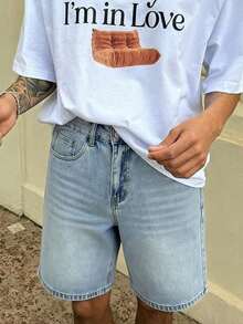 Herren Lässige Loose Fit Jeans Shorts mit Taschen, vielseitige Sommer Jeans Shorts - Helle Waschung - Übersicht 2