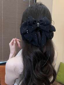 1pc Elegant Starry Sky Mesh Bow Hair Clip, Gentle Princess Style Hair Clip, Girls' Bowknot Ponytail Clip, Starry Pendant Graceful Hair Clip, Half-Zip, Perfect For Festivals, Parties, Weddings, Valentine's Day And Other Occasions Fashion Hair Accessories Elegant Hair Claws Women Hair Clutch Casual Hair Jaw Clip