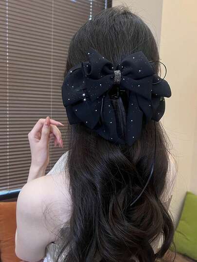 1款甜美优雅的星空蝴蝶结发夹，温柔公主发夹，女孩蝴蝶马尾夹，星空吊坠气质发夹，后脑勺半拉链发箍夹，完美适用于节日、派对、婚礼、夏季发饰