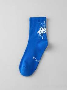 Letter Print Mid-Calf Socks, Comfortable, Odor-Resistant, Moisture-Wicking, Basketball Sports Fashion Socks - Multicolor - View 7