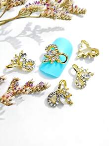 10pcs Sparkling Bow-Knot Rhinestone Nail Art Decorations, 3D Hollow Metallic Butterfly Nail Jewelry DIY Accessories Suitable For Girls And Women