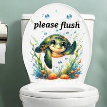 1pc Underwater Adventure Toilet Seat Decal - Cute Cartoon Sea Turtle & Ocean Scene, Removable Sticker, Kids Bathroom Makeover Sticker Set - Ocean Theme Vinyl Decal For Toilet Lid And Walls, Unique Bathroom Gift Idea - Playful Sea Turtle Toilet Seat Sticker, Self-Adhesive Decoration, Ideal For Pet Lovers And Coastal Homes - Multicolor - View 6