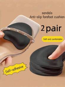 1 Pair Soft Cushion Forefoot Insoles For High Heels, Shock-Absorbing, Moisture-Wicking And Anti-Slip, Suitable For Women's Sandals And High Heels In Spring/Summer - Black - View 6