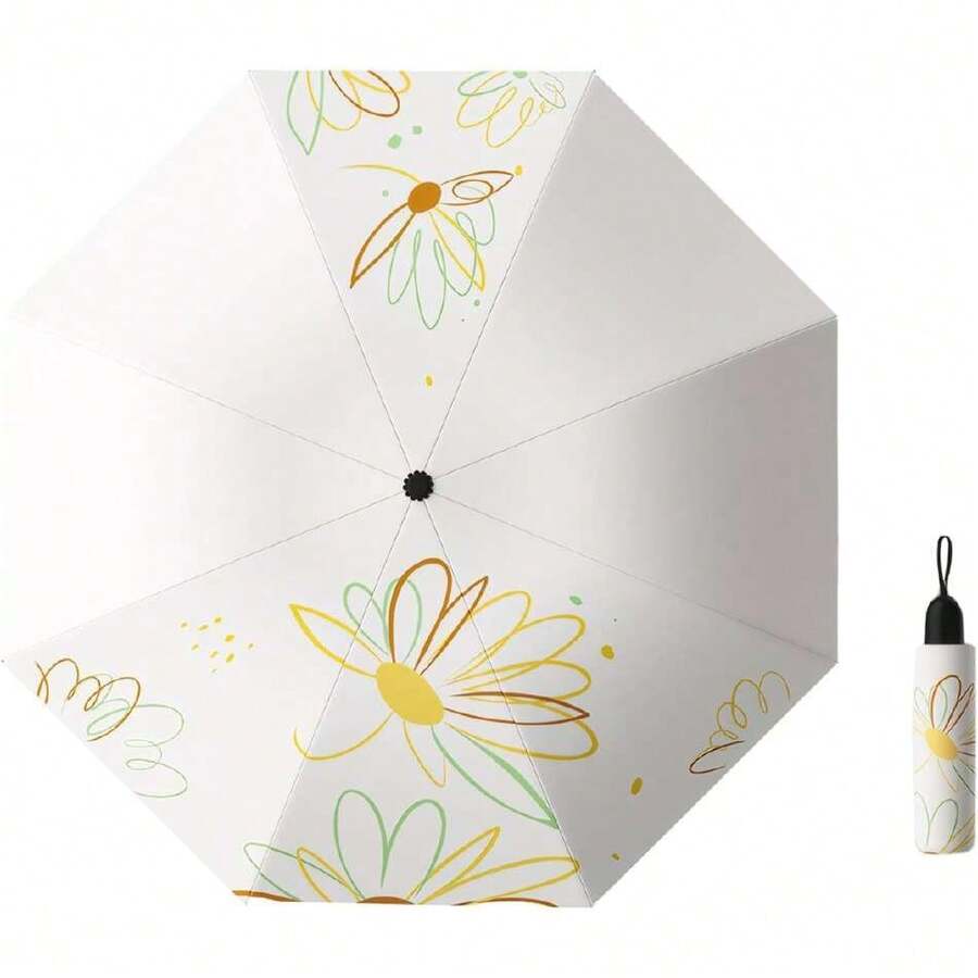 Meichoon - Paraguas de viaje con protección UV UPF 50+, portátil, compacto, 8 costillas, ligero, impermeable y resistente al viento, diseño de flores simple para mujeres para senderismo y mochilero,36986446 - Blanco - Ver 1