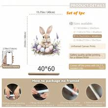 1PC Canvas Wall Art_Nursery Decor Printed Rabbit Burrow Motif, Watercolour Easter Art, Rabbits With Flowers, Spring Blossoms, Farm Animals, Easter Egg Design, Rabbit Garland - Framed Nursery Wall Art Perfectly Suited For Children's Room Decor, Playroom Decor Children's Room Decor Nursery Decor Daycare Decor Girls' Bedroom Girls' Room Decor Children's Room Decor Boys' Bedroom Boys' Room Decor Girls' Bedroom Decor