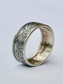 1pc Vintage Ring With Snowflake & Franc Coin Pattern, Fashionable Design - Silver - View 4