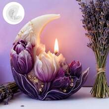 1个情人节浪漫新月花卉艺术硅胶蜡烛模具 - 耐热易清洗，树脂/蜡/肥皂工艺模具，DIY蜡烛制作模具，家居装饰，婚礼点缀，派对礼品，3D新月造型，精细花卉雕刻，是手工爱好者、艺术装饰爱好者的理想之选，优雅的节日礼物，营造浪漫情侣氛围。 - 白色 - 查看 4