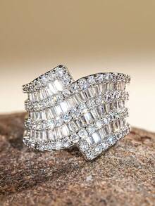 1 Pc Pretty Cubic Zirconia Ring For Women For Wedding Engagement Anniversary Party Jewelry Valentine's Day Gift